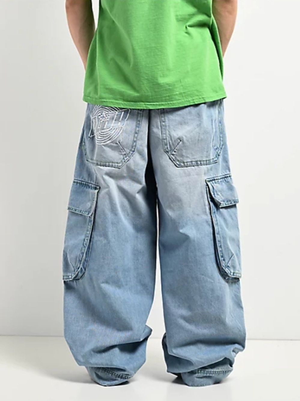 ALab Rave Cargo Jeans 28 Wide Leg Baggy Streetwear Skater Y2K Deep Pockets